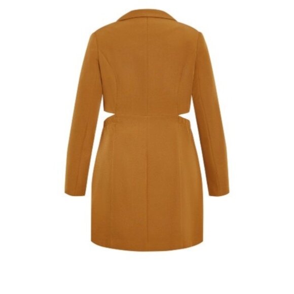 City Chic Plus Size Tuxedo Twyla Dress Tan Caramel Double Breasted Long Sleeve - Picture 4 of 6